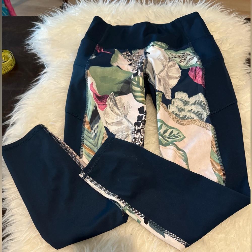 Cute floral and navy Athleta yoga pants